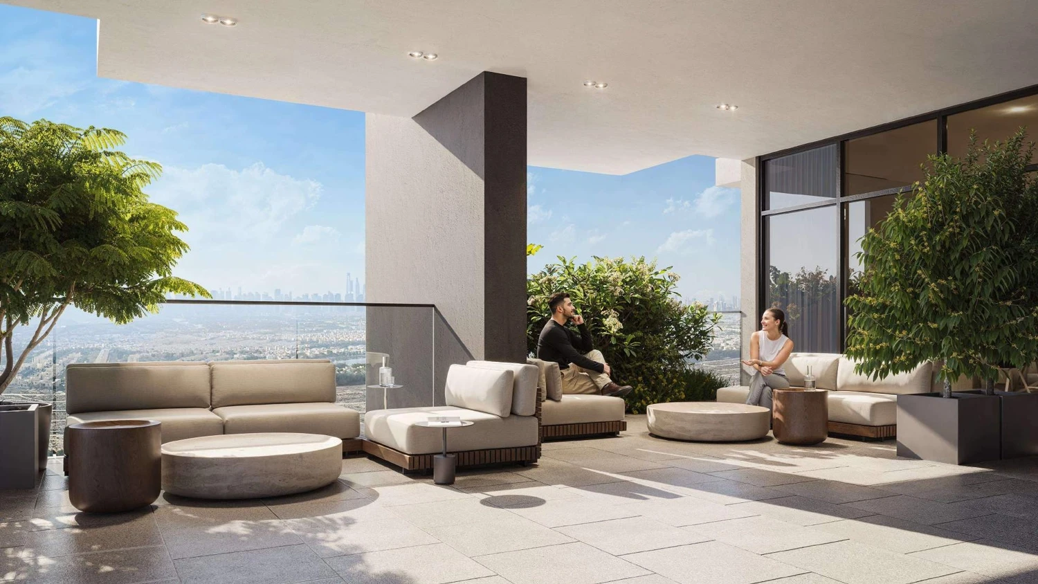 A view of the Elaris Rise tower construction site, set against the backdrop of a lively city environment.