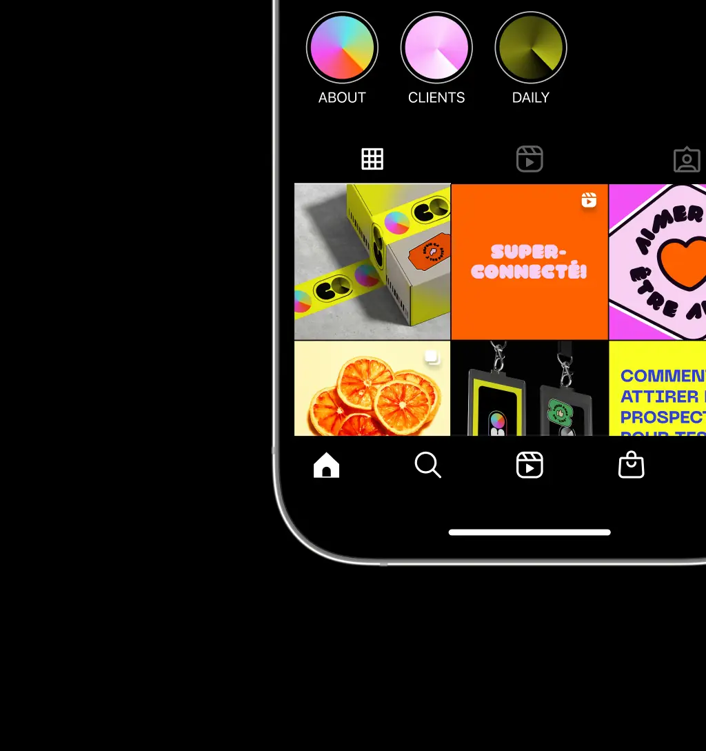 Phone screen showing COLORS social media content and campaign graphics.