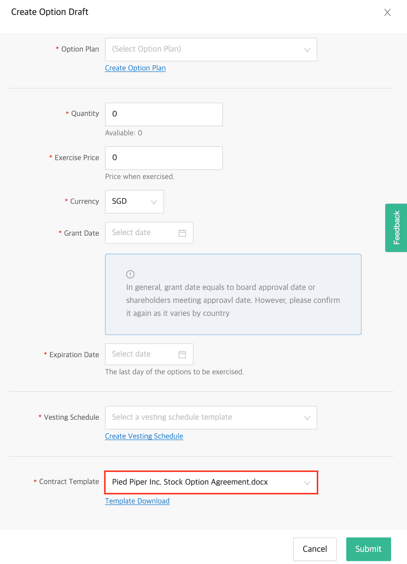 Create Option Drafts section