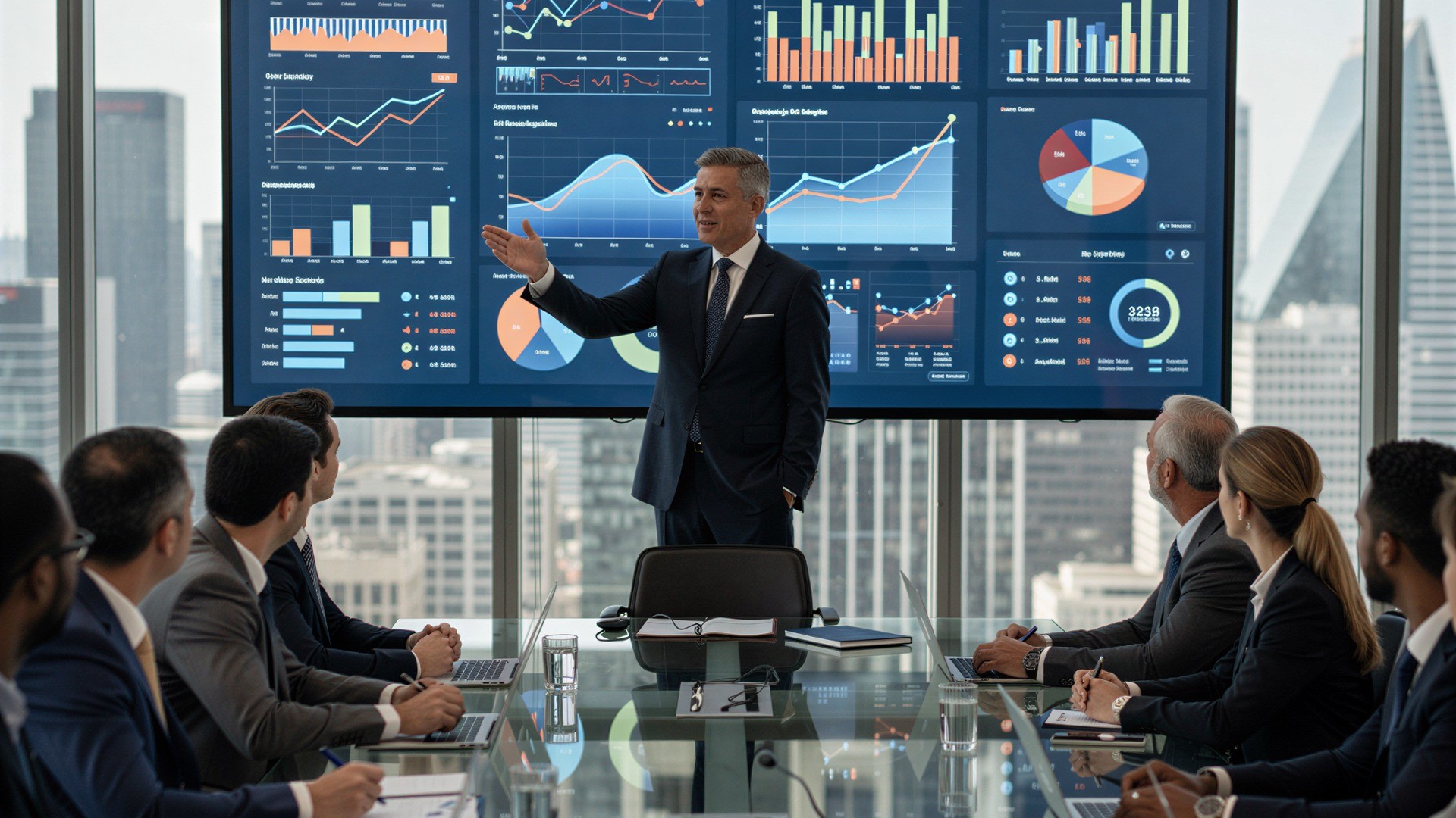 Executive presenting commercial analytics to a sales leadership  team