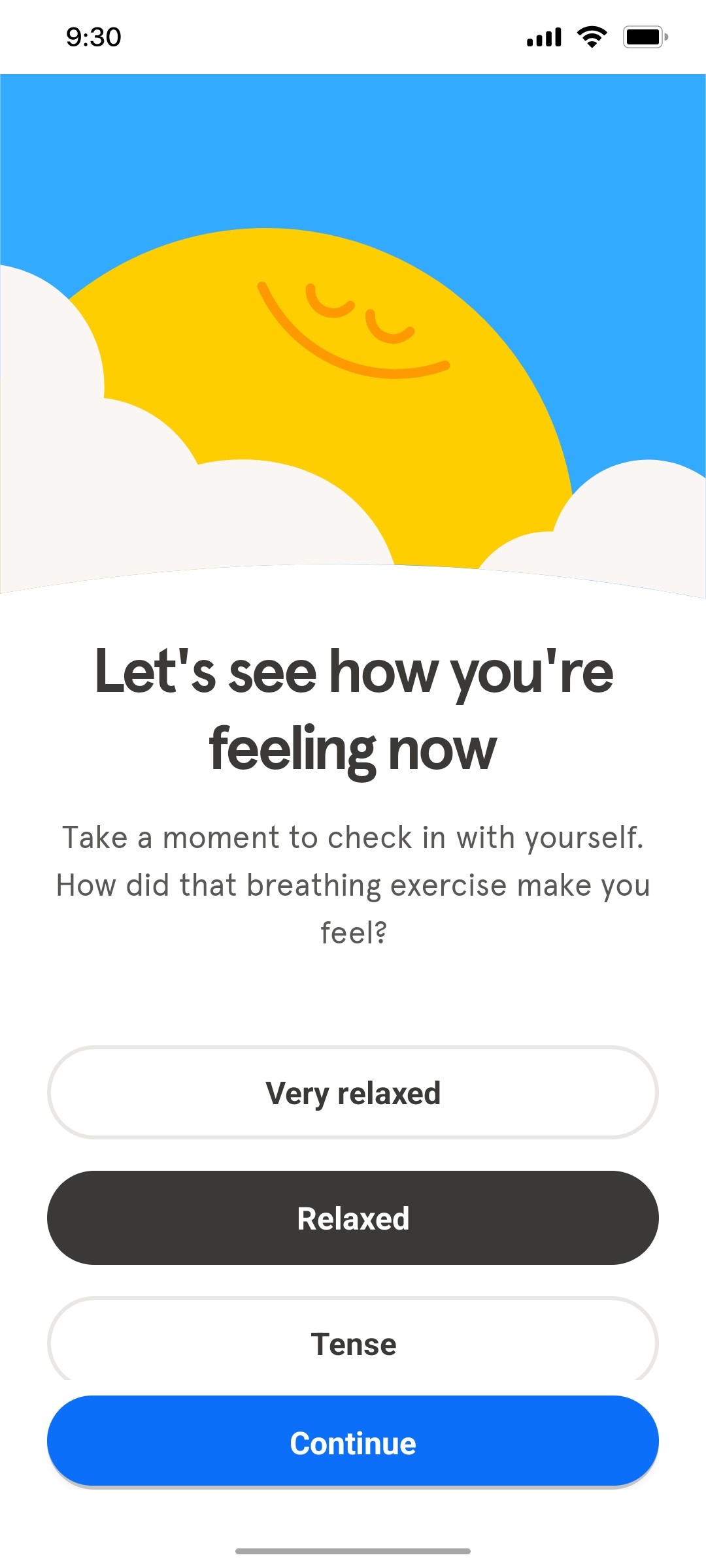 Headspace How you feeling selected screen