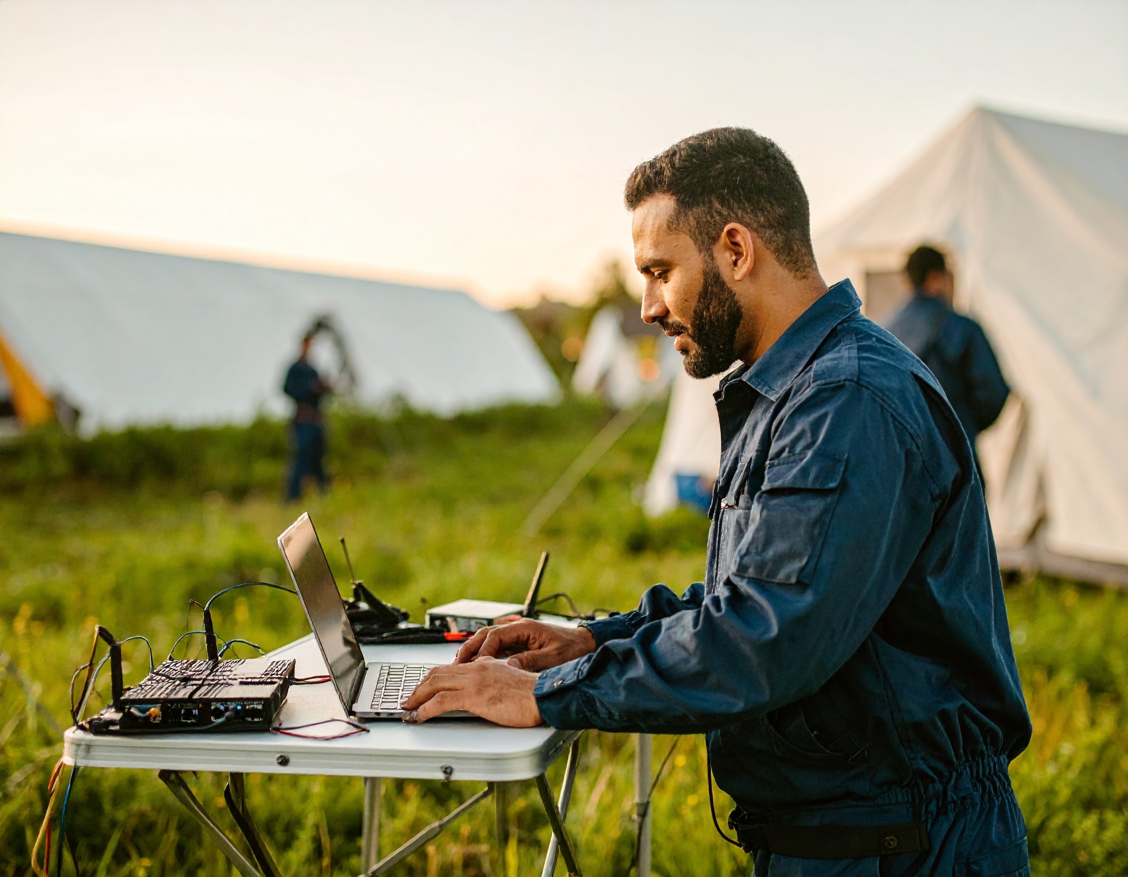 field technician at laptop