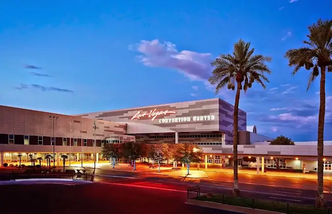 Las Vegas Convention Center technology trade show booth setup with large halls, staged freight, power and data planning, and installation timing