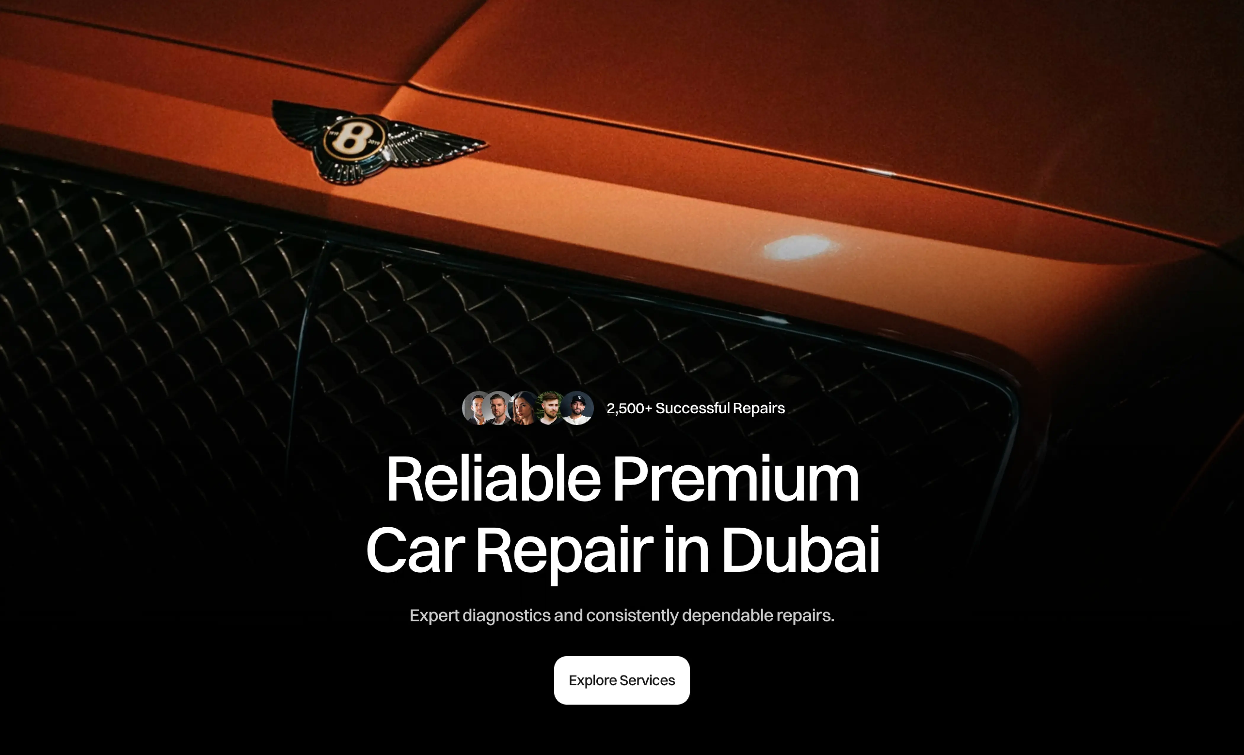 Car repair website template homepage showing a clear conversion focused hero section