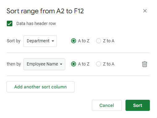 Add Another Sort Column