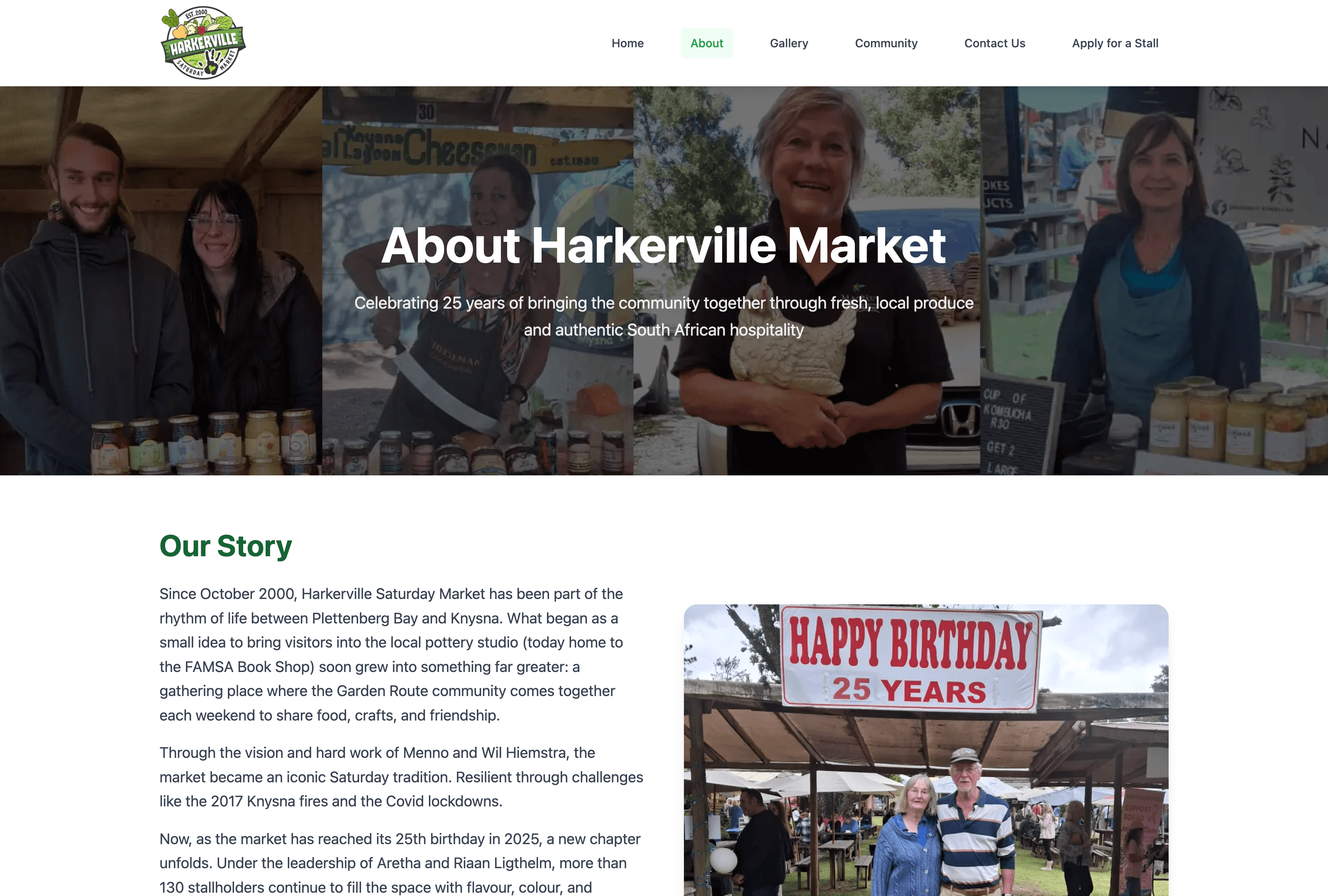 About page of the Harkerville Market website
