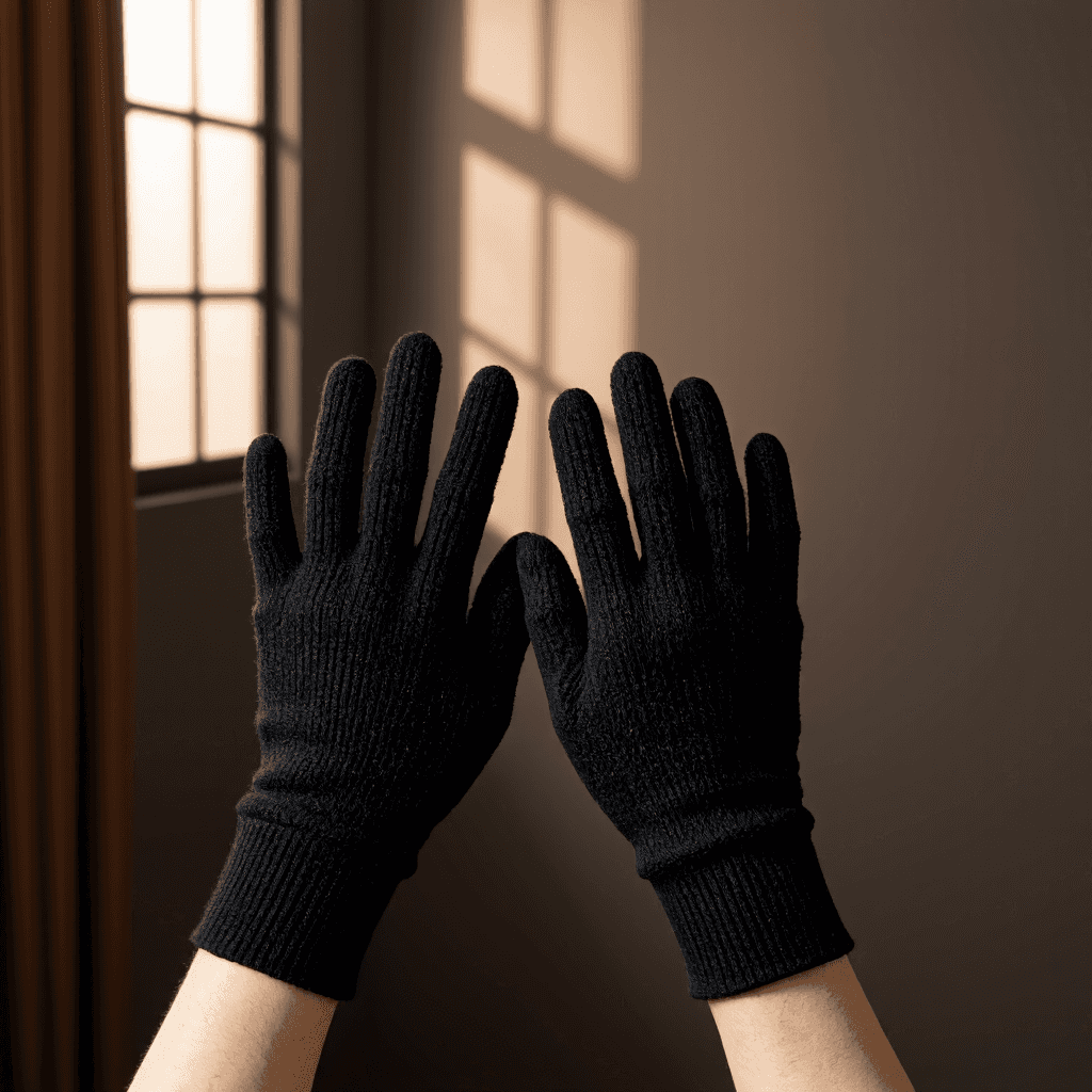 product photography of a pair of knitted gloves for warmth
