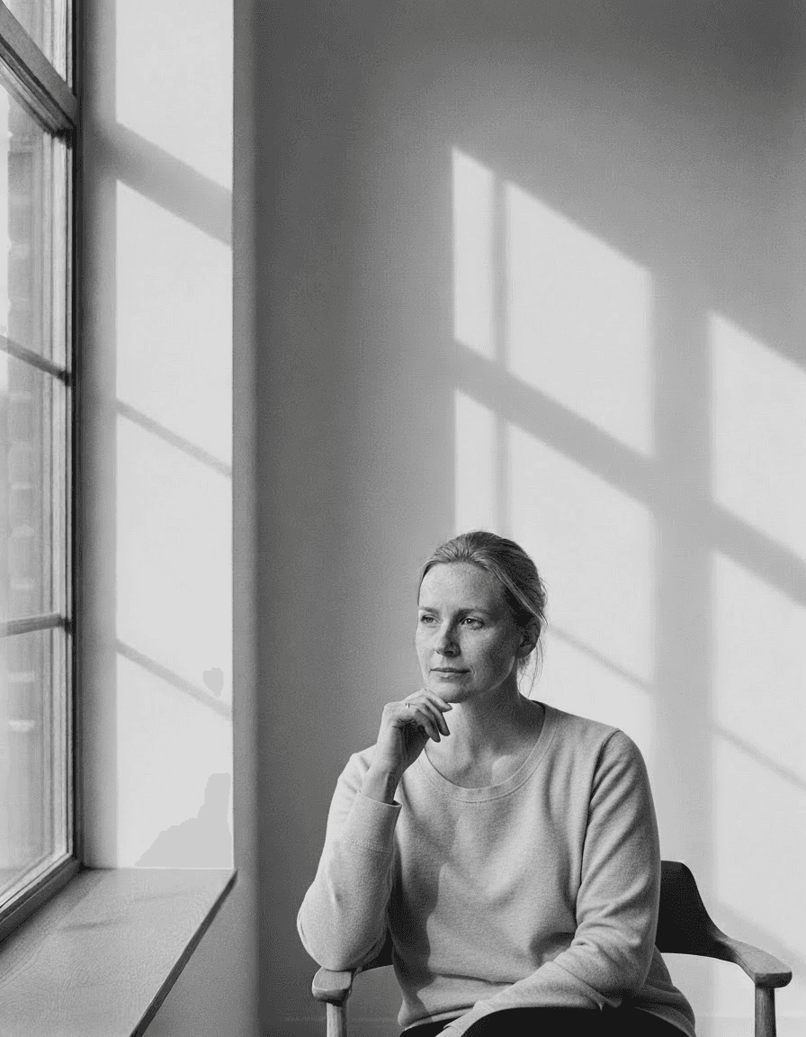 Portrait of female architect looking out a window