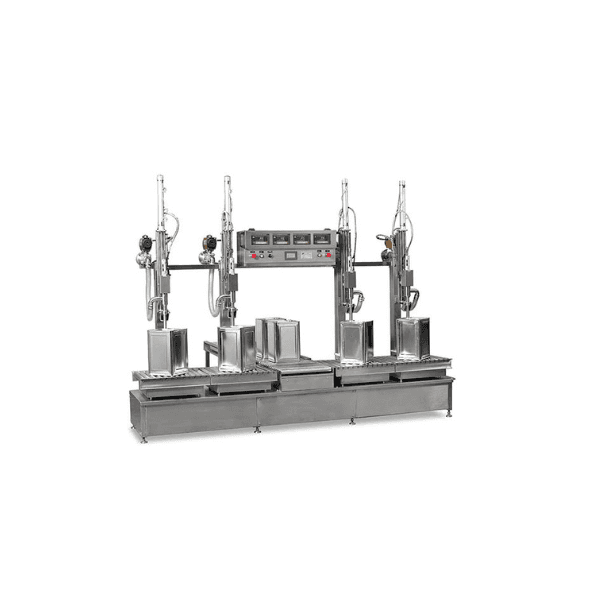 A semi-auto tin weight filling machine, showing the complete industrial filling line.