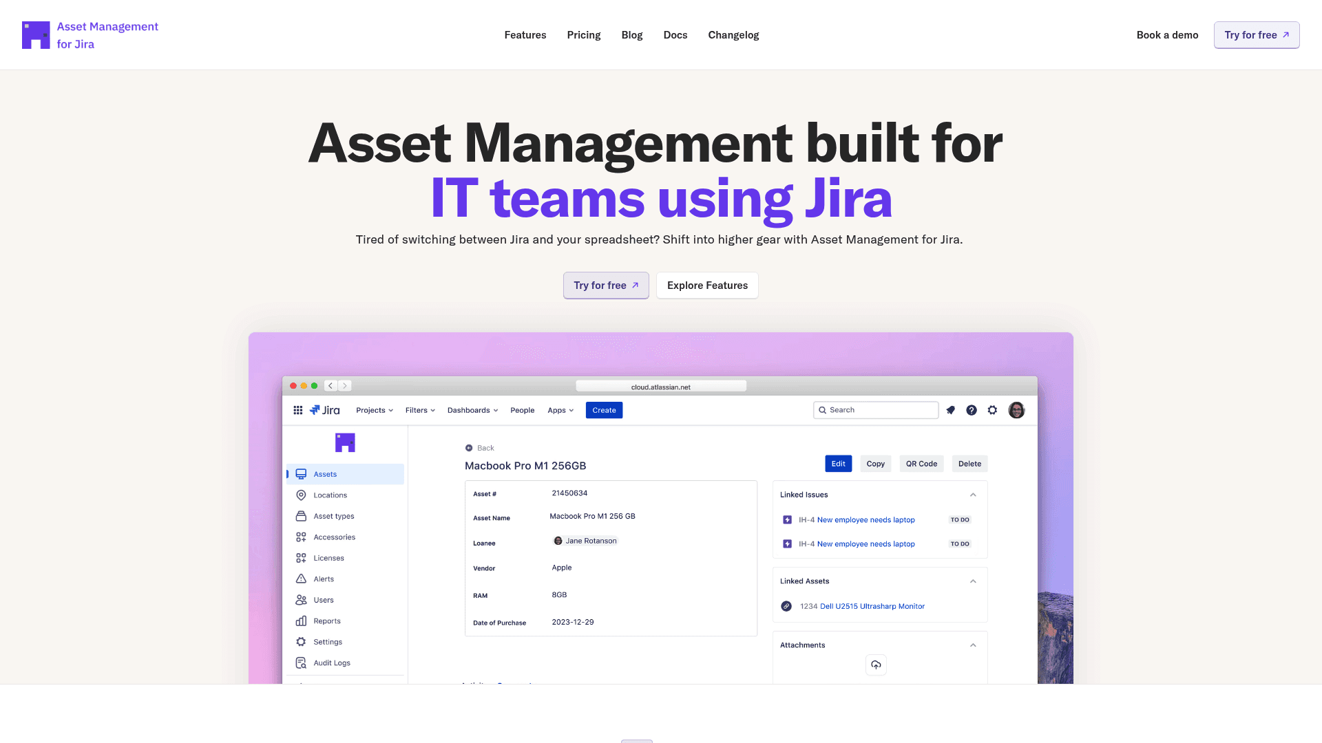 A screenshot of the Asset Management for Jira app, an alternative to consider when comparing BlueTally vs Snipe-IT.