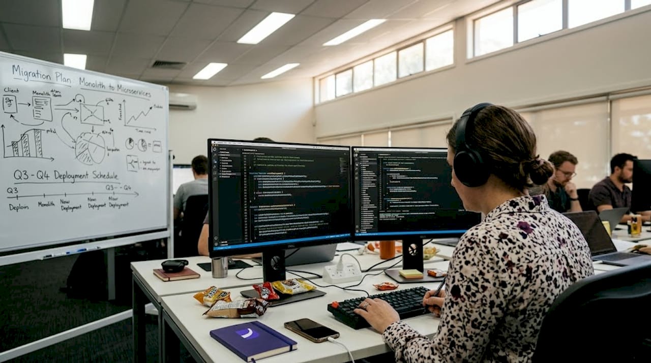 Developer codes scalable platform in office setting