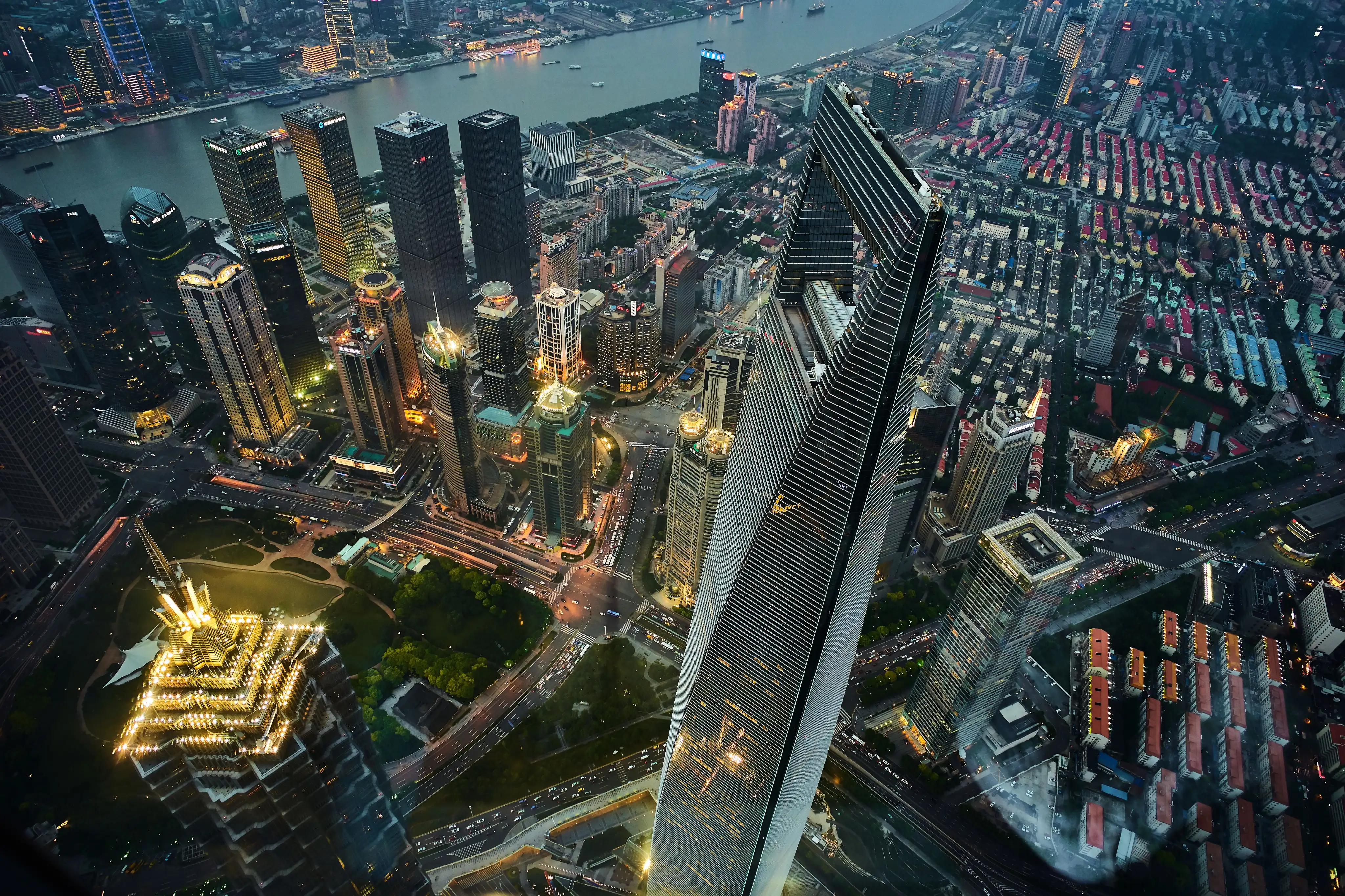 Shanghai's Lujiazui financial district skyline at night, China