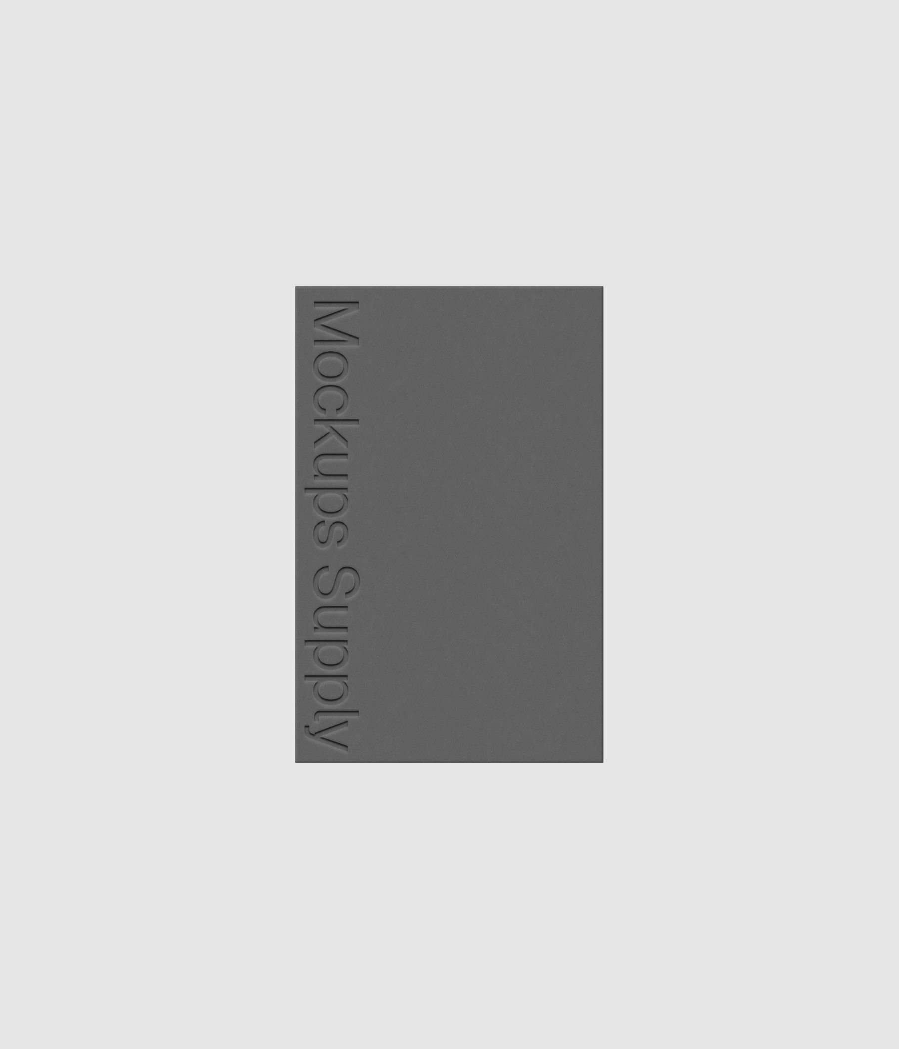 European business card mockup PSD portrait with debossed logo and soft shadow, gray card on white background, clean modern stationery mockup for brand identity