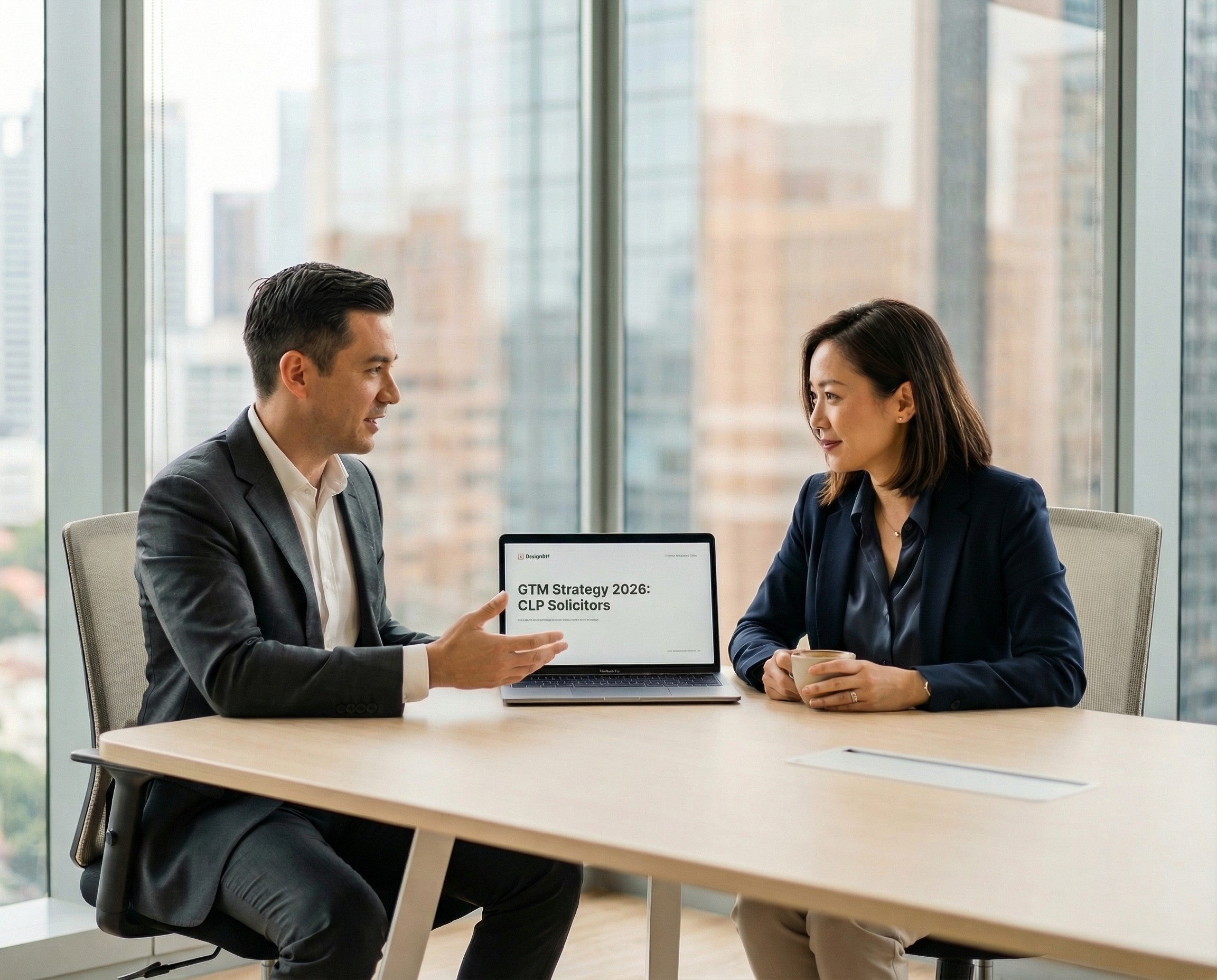 An agency owner presenting GTM strategy for a law firm partner