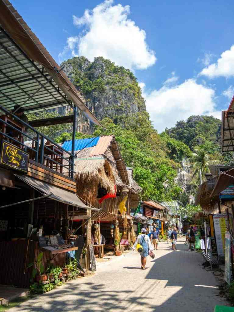 walking through the streets in railay
