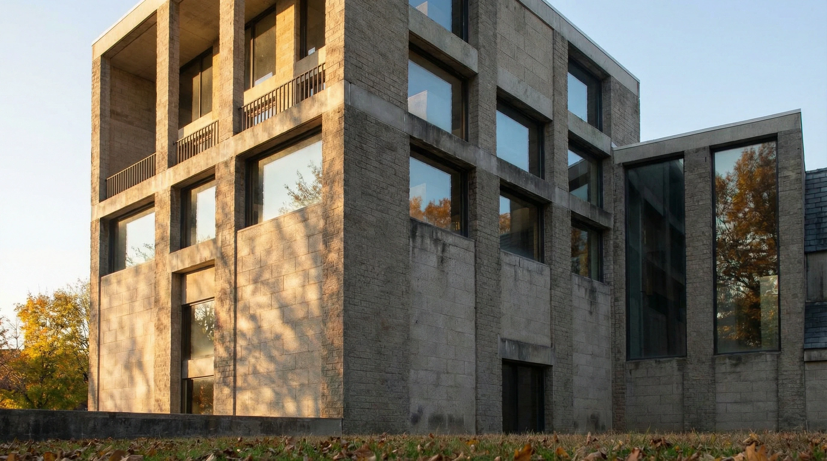 Building exterior with bare landscape and winter trees — Dominican Motherhouse II AI rendering