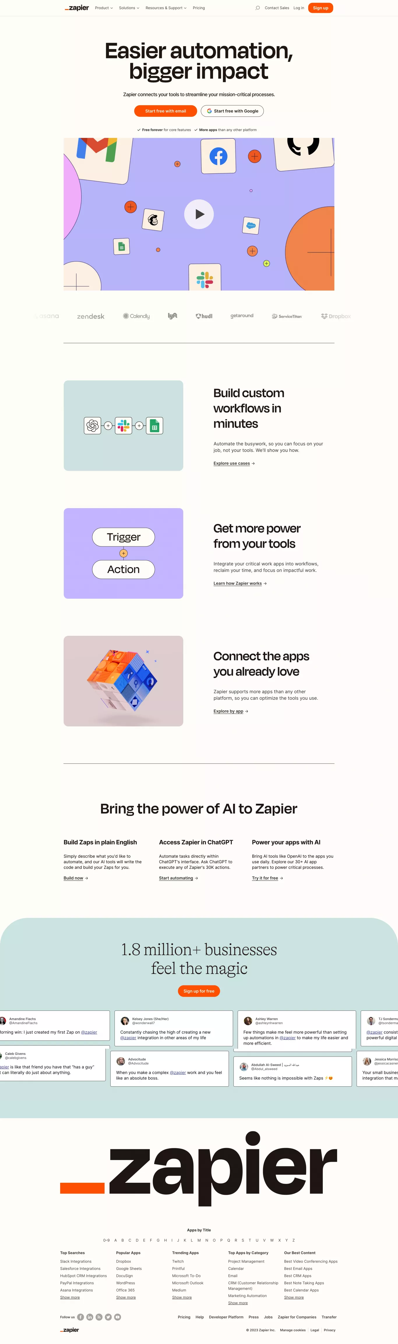 Zapier landing page screenshot showcasing Tech and Marketing design