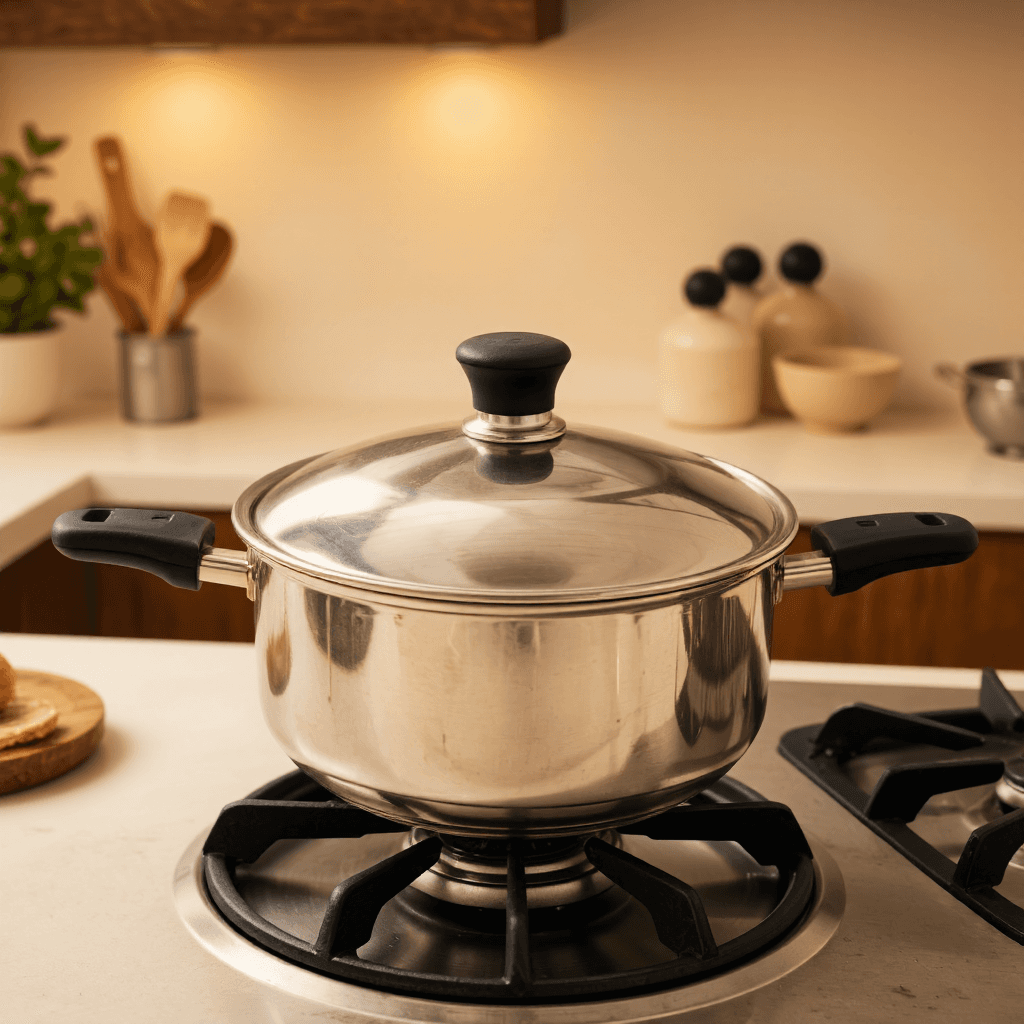 product photography of a cooking pot with a lid