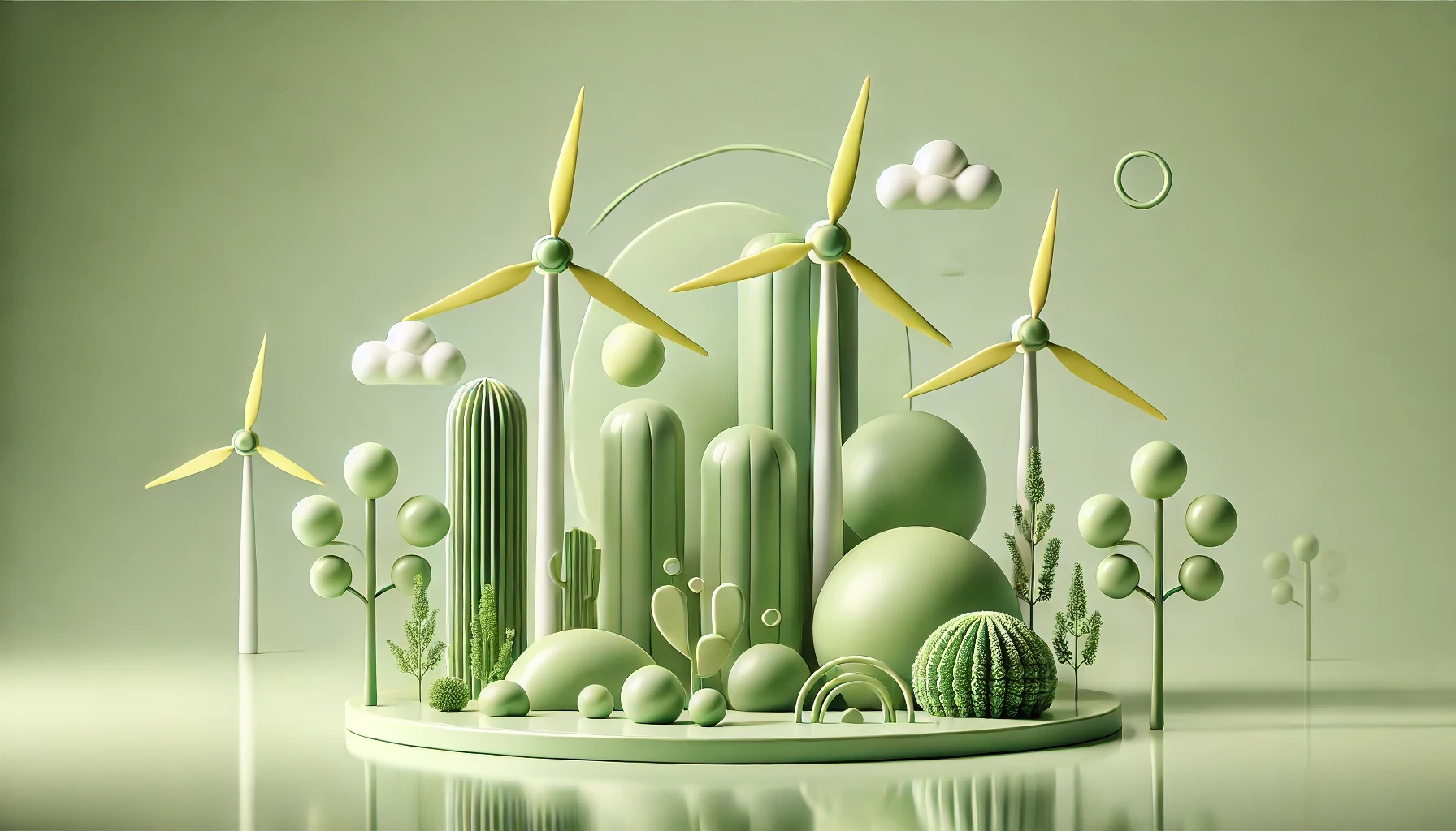 3d illustration of windmills and green hills generated with AI