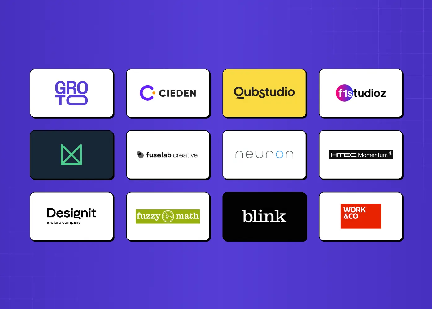Logo grid of the 12 enterprise UX design agencies in the comparison table below