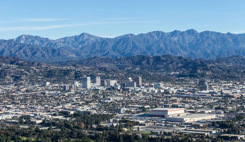 Glendale California cityscape with mountains in the background, Enterprise Self Storage locations in the San Fernando Valley.