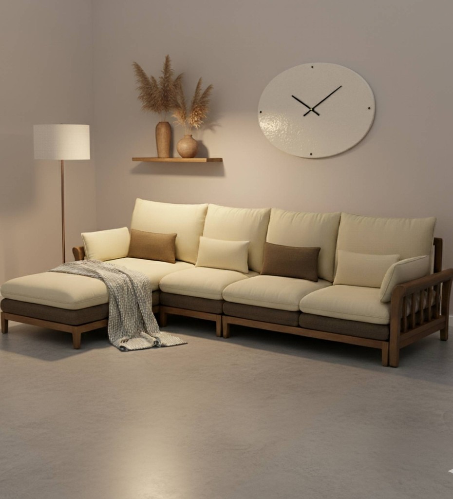 Luxury contemporary cane sofa with teal upholstery and wooden frame