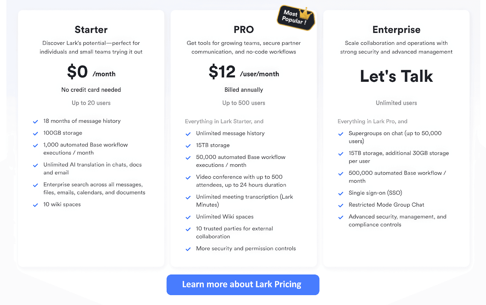 Lark pricing