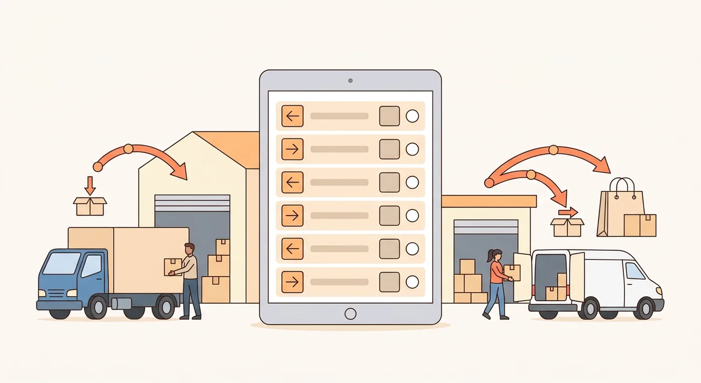 Inventory management software data model where every delivery, sale and transfer is logged as a stock movement