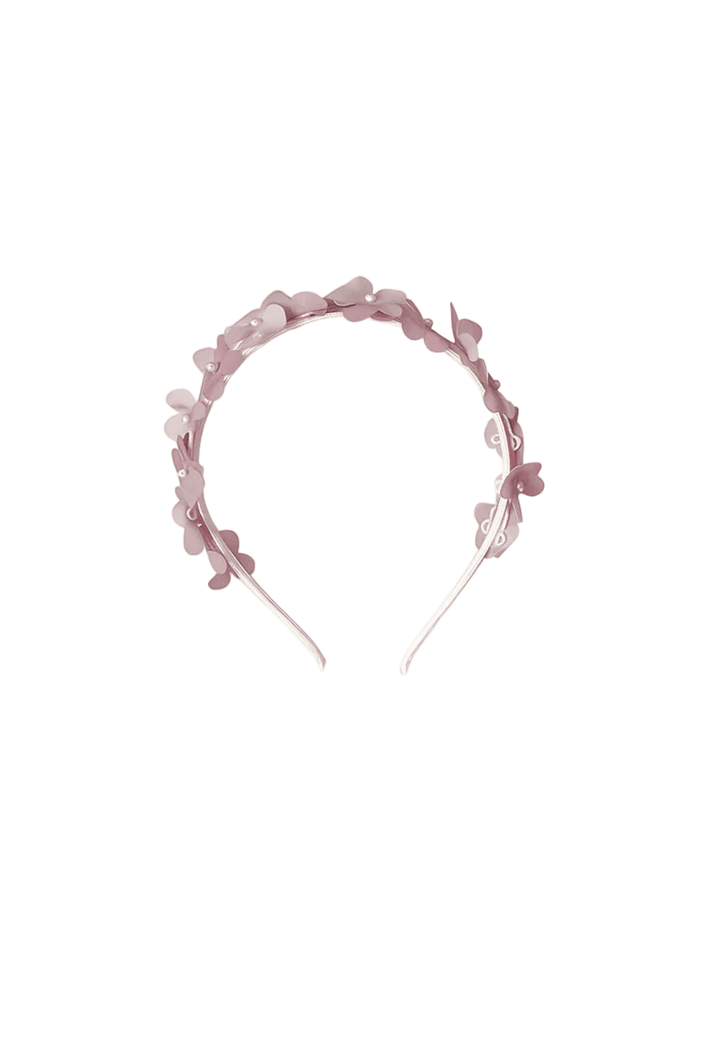 Pink floral headband on a white background
