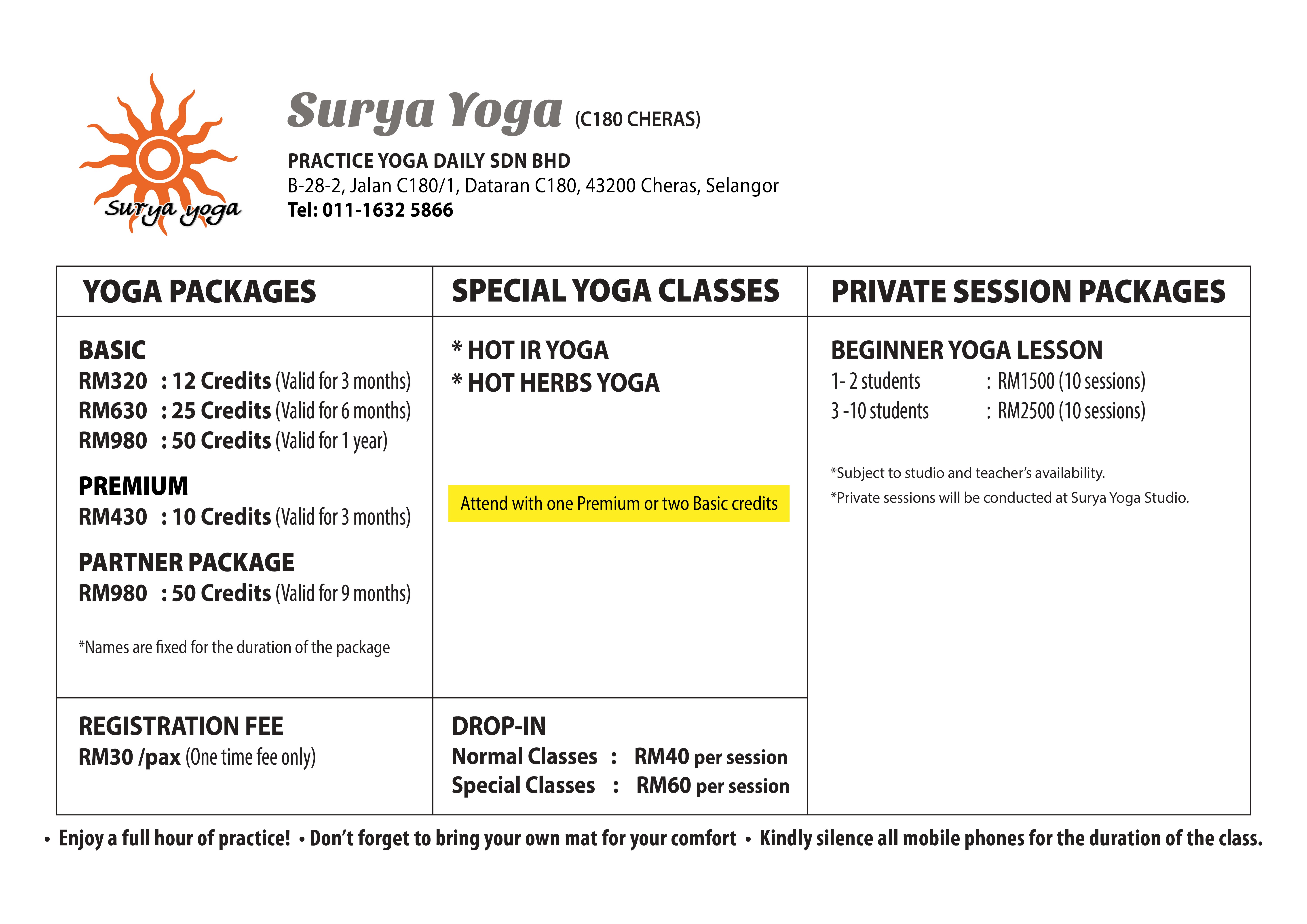 Surya Yoga C180 Cheras Pricing