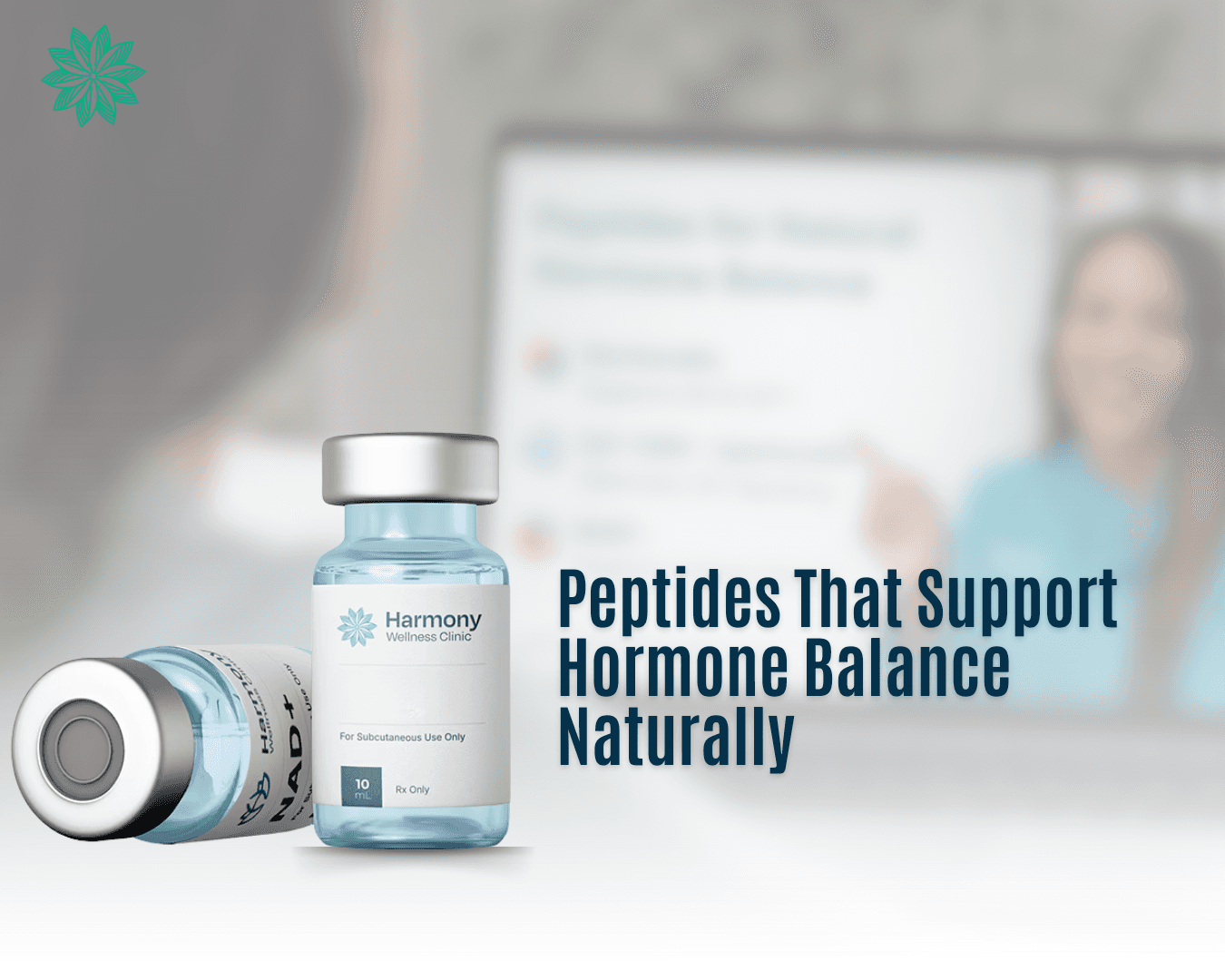 Medical provider explaining peptide therapy options for natural hormone balance to a patient during a virtual consultation.