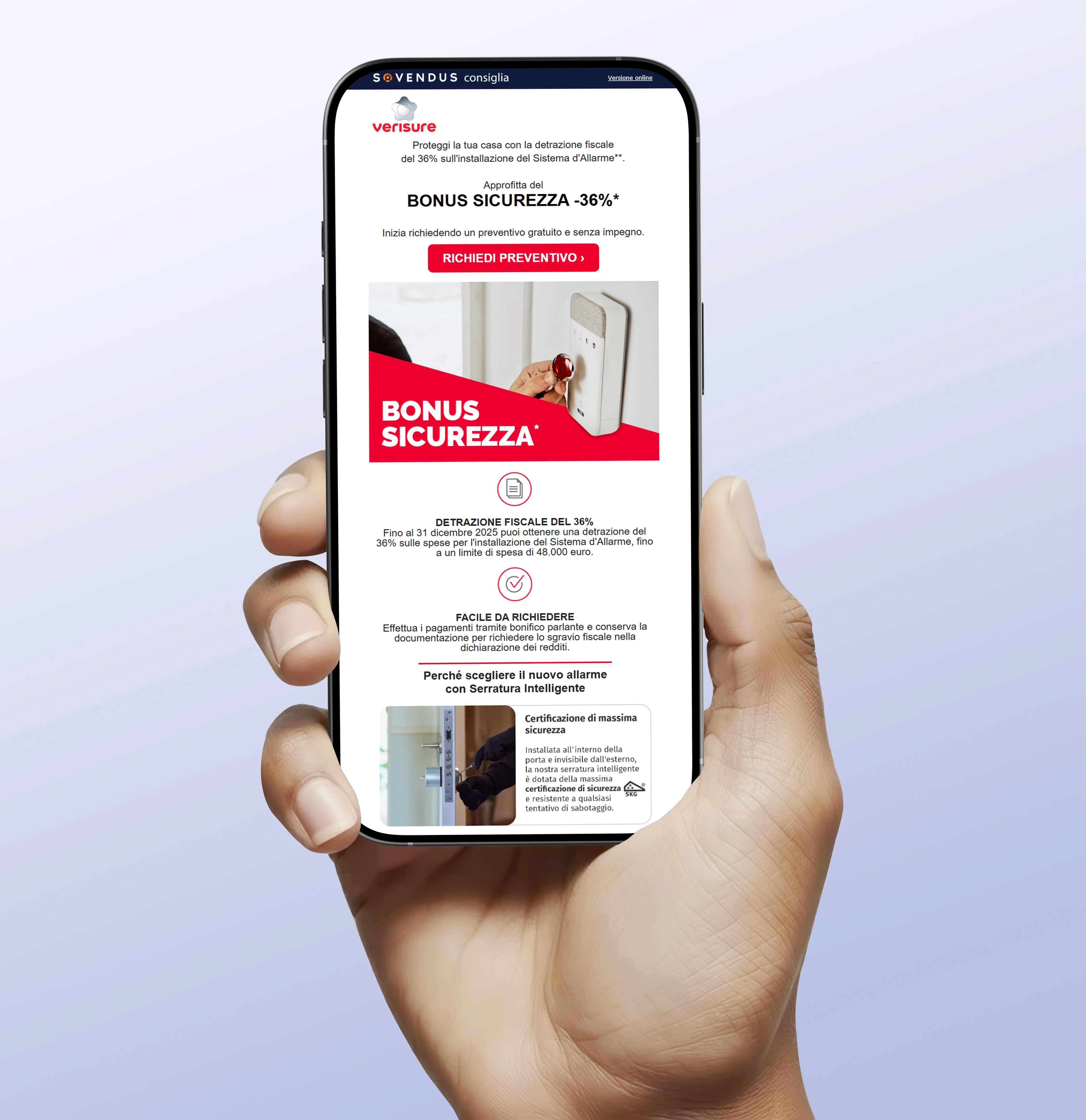 Smartphone con schermata prodotto Sovendus