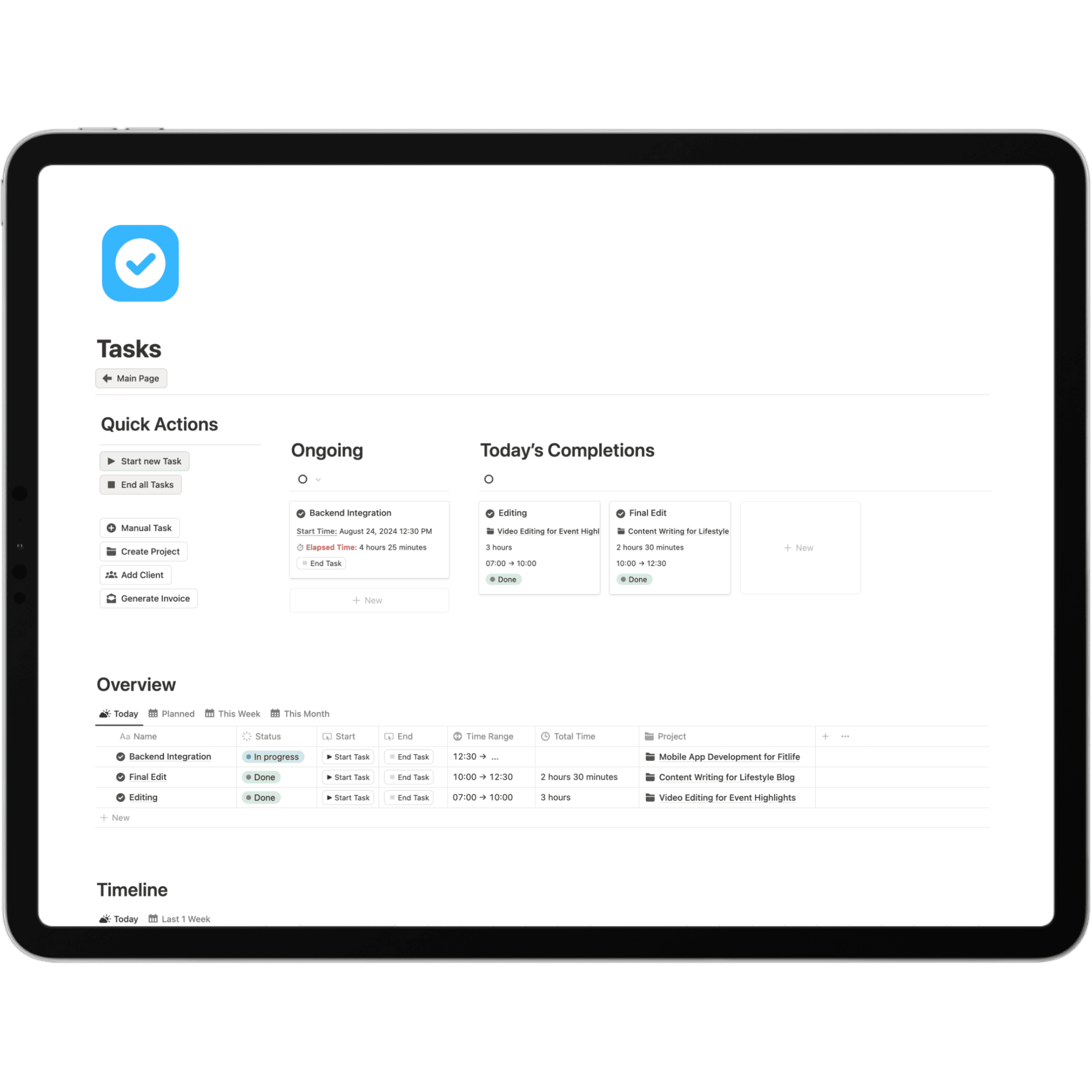 Tasks Page