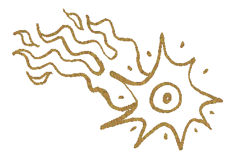 drawn animated gif of a shooting star with an eye in its centre