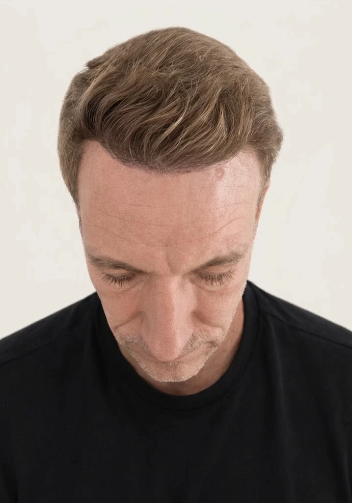 Nachher-Ansicht eines Patienten mit dichtem Haar und natürlicher Haarlinie nach der Haartransplantation in Istanbul