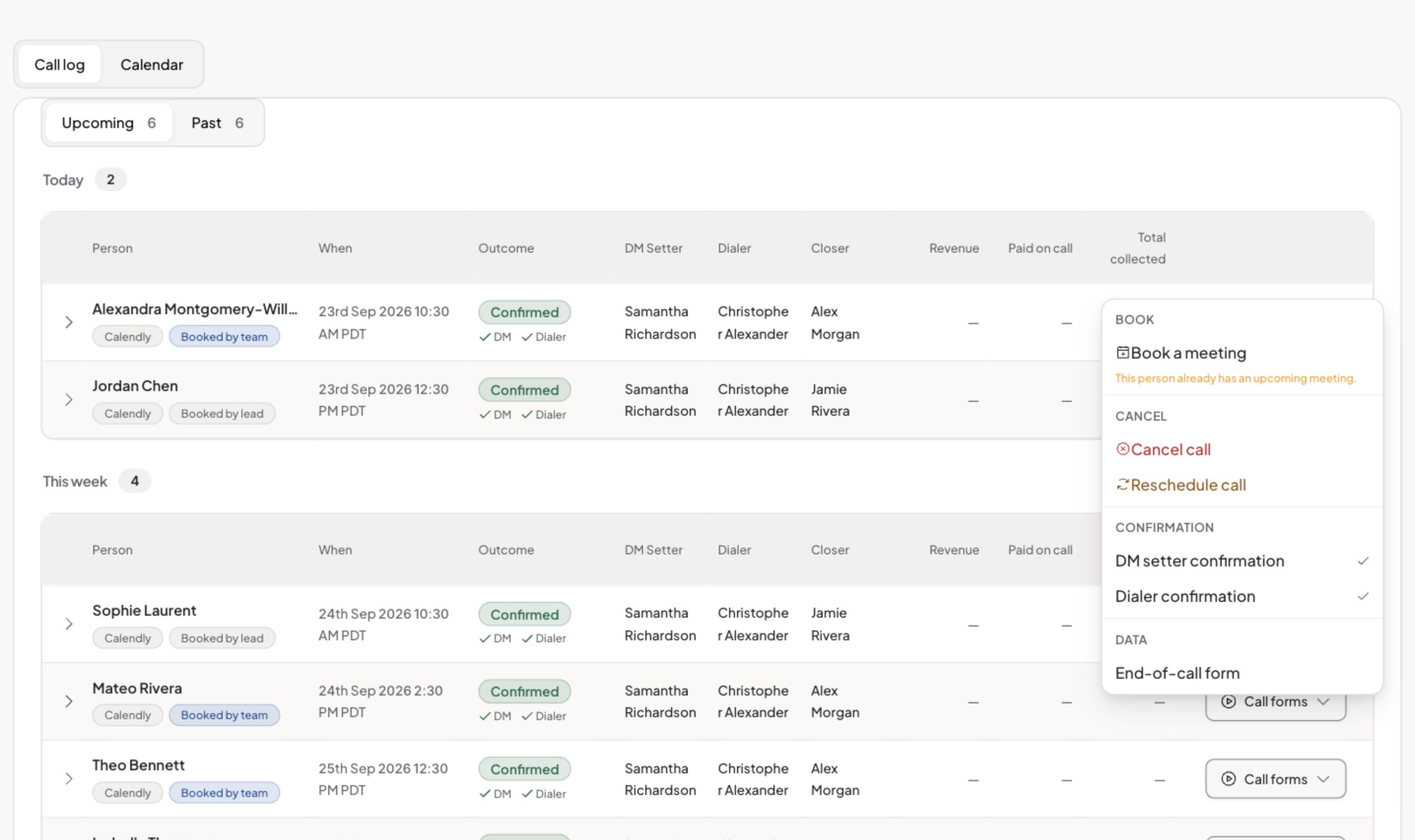Nenbase Sales Calls interface