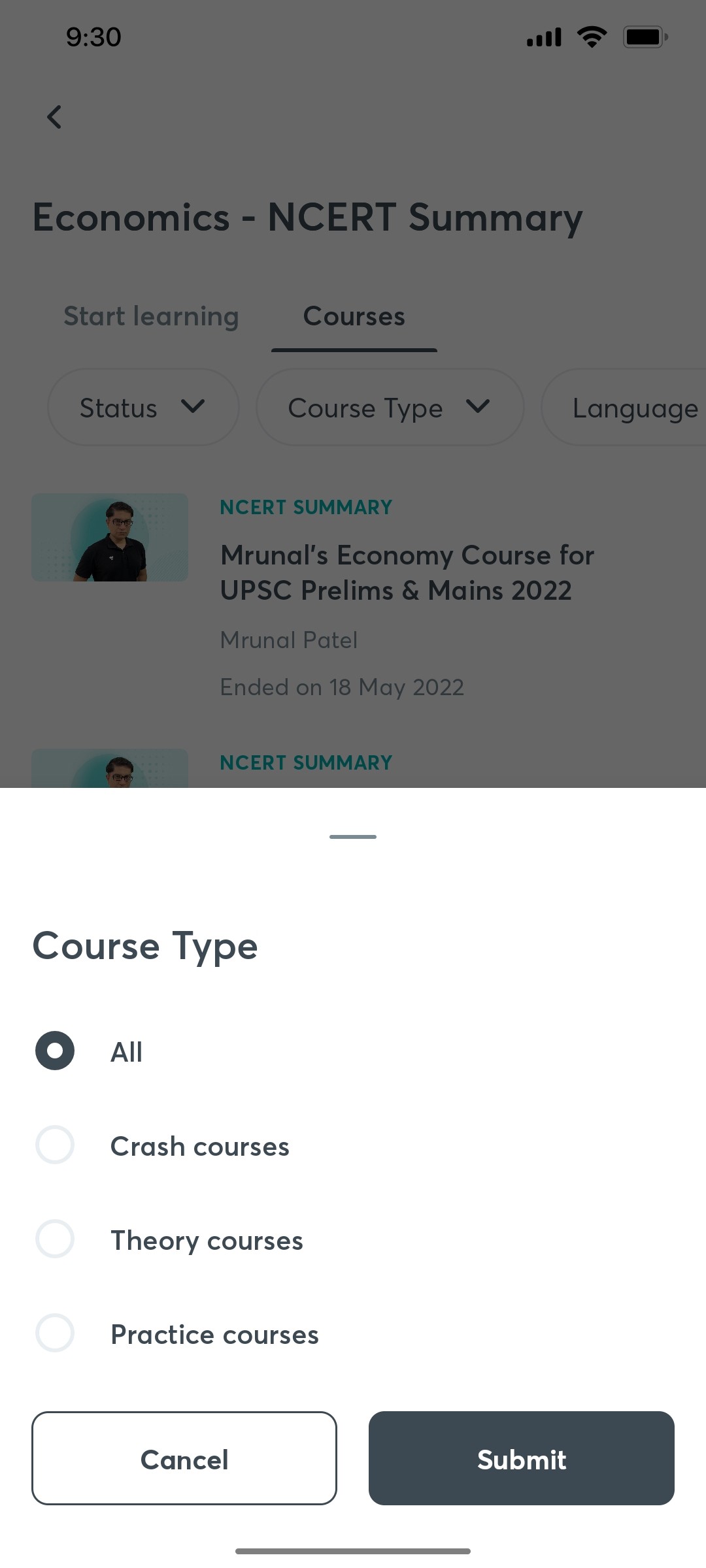 Unacademy Filter Course Type