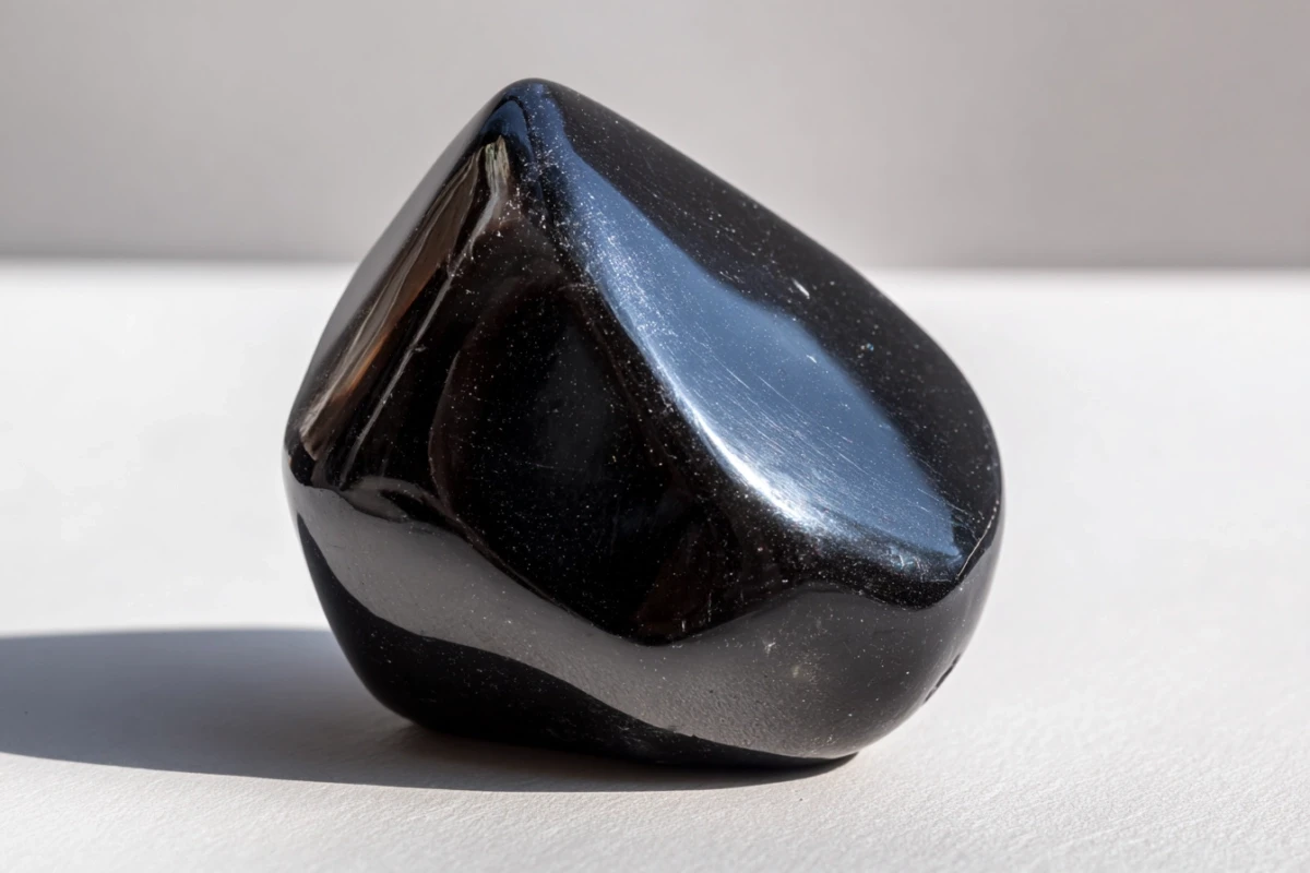 Polished black onyx stone with a smooth surface.