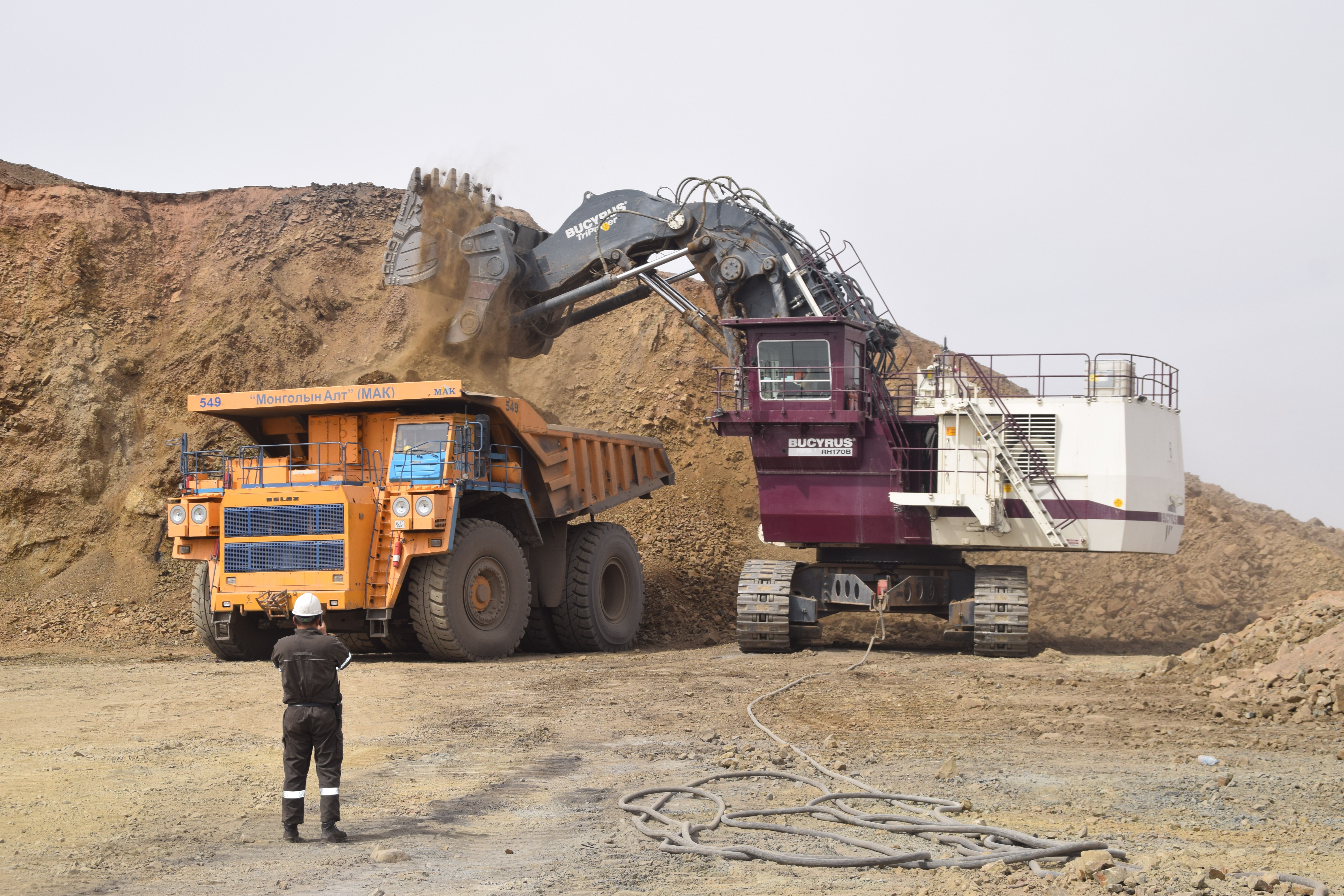 Mining truck and excavator in Mongolian mine site