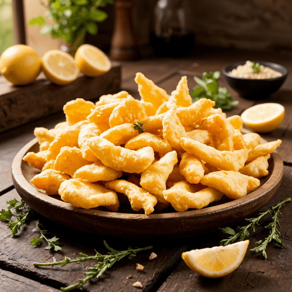 product photography of a plate of crispy fried snacks, typically served as an appetizer or side dish
