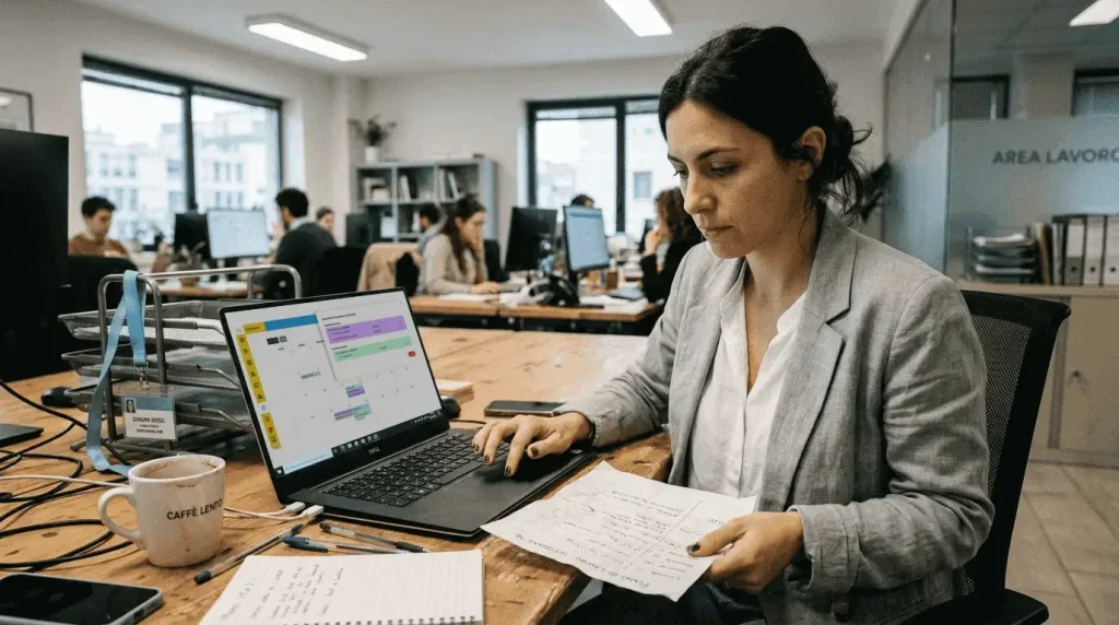 Professionista esperto nella gestione delle scadenze HSE, verifica la situazione dal software sicurezza sul lavoro
