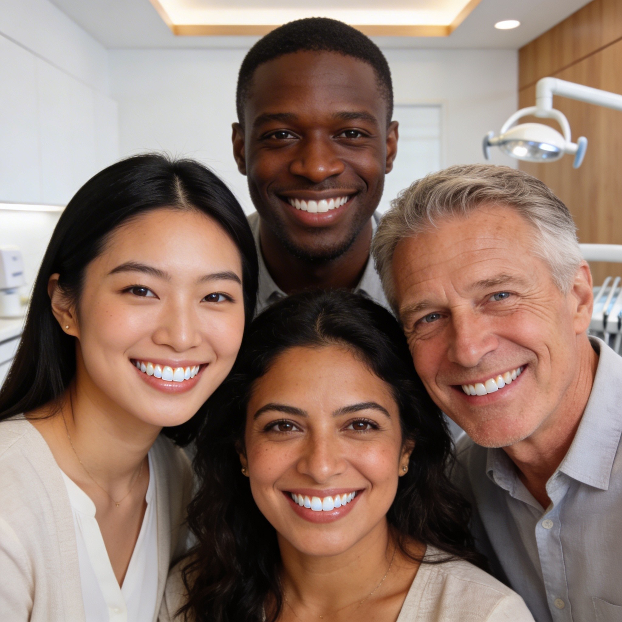 Diverse group of Meadowbrook Dental patients displaying beautiful natural-looking veneer smiles and cosmetic dentistry success