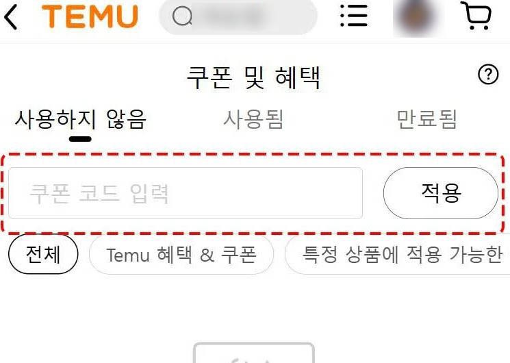 테무 할인코드 입력창