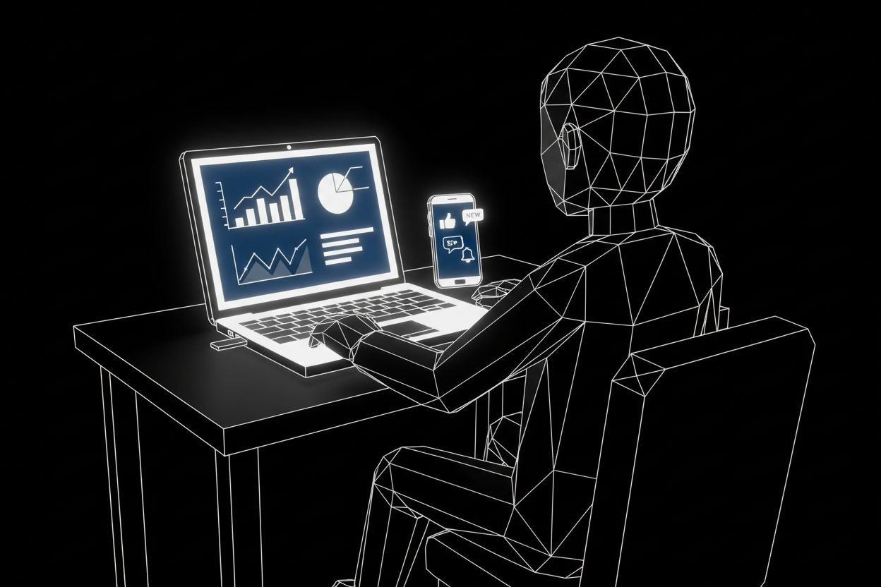 Empresario revisando paneles de marketing digital
