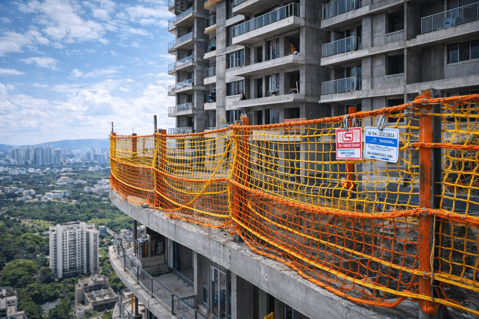 UV stabilized safety nets installed on high-rise building in Pune