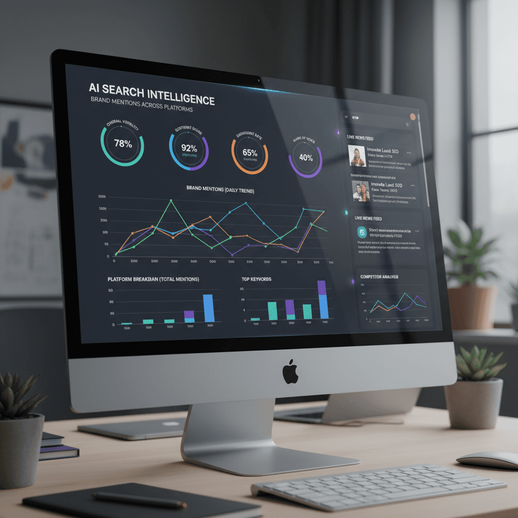 AI search visibility tracking dashboard for small business SEO software showing brand mention trends