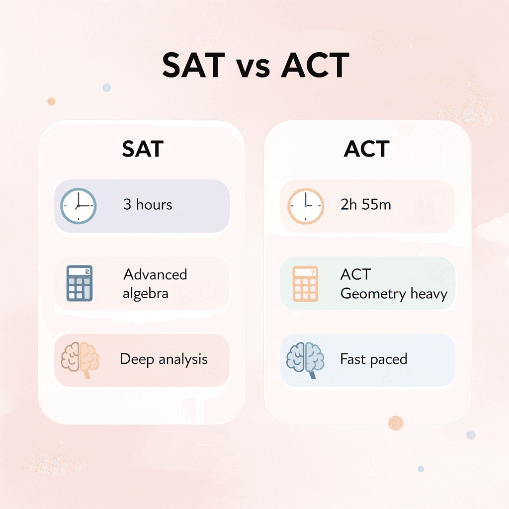 Comparison chart showing SAT versus ACT test differences