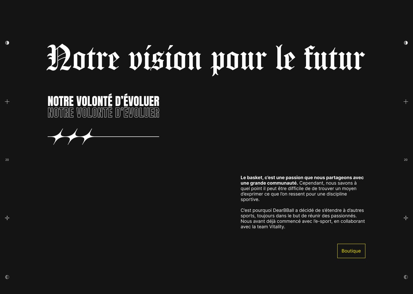 Section "notre vision pour le futur" de la page à propos de la landing page de DearBBall.