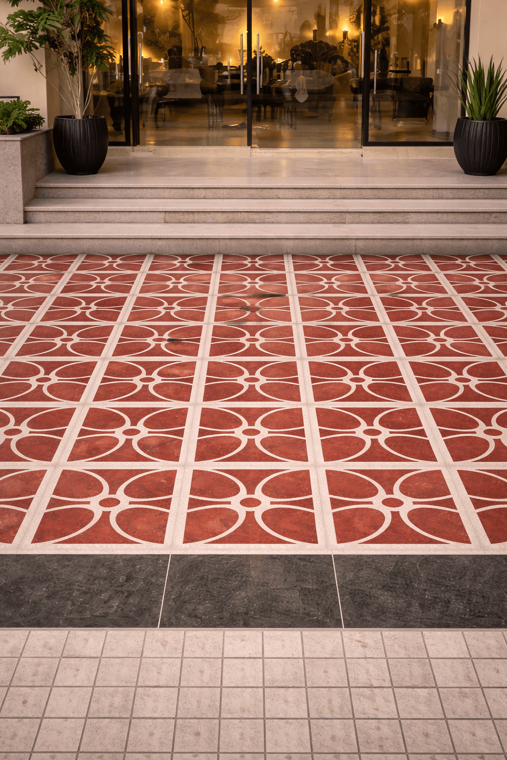 Detailed view of Phoenix stone surface showing intricate geometric tile pattern and texture