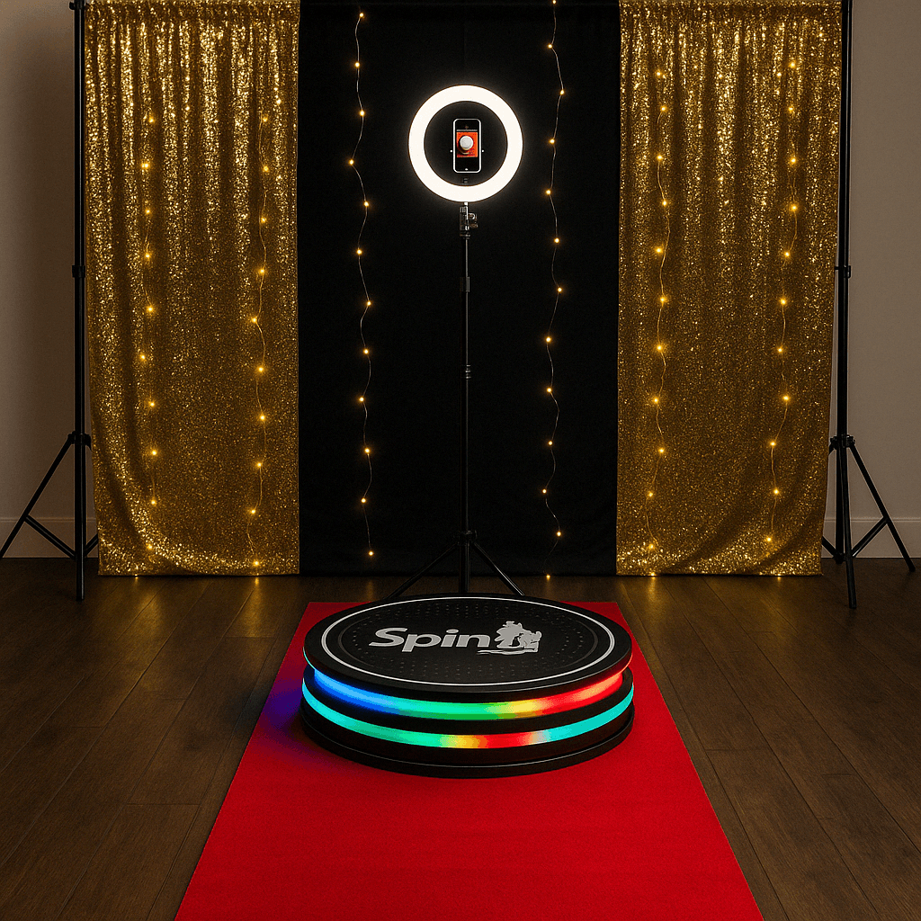 Spinzy 360 photobooth Silver package setup with LED lighting
